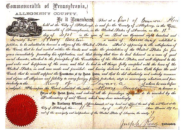 Henry Ostien's Naturalization Certificate